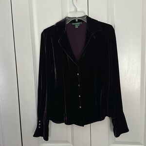 Lauren Ralph Lauren deep plum velvet button down, quiet luxury blouse top size 4